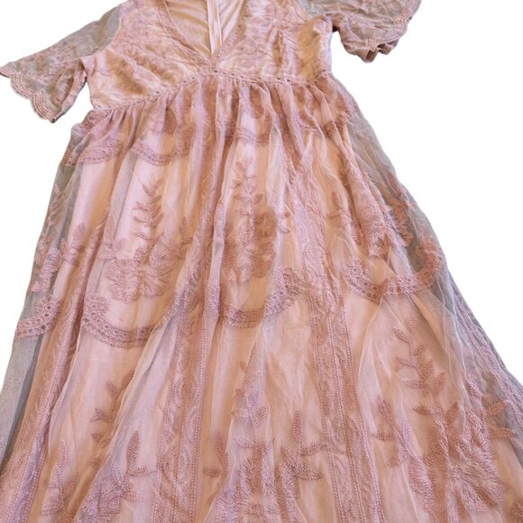 PinkBlush Pink Lace Maxi Dress Short Sleeve Maternity Photo Shoot Size XL Womens - Picture 6 of 13